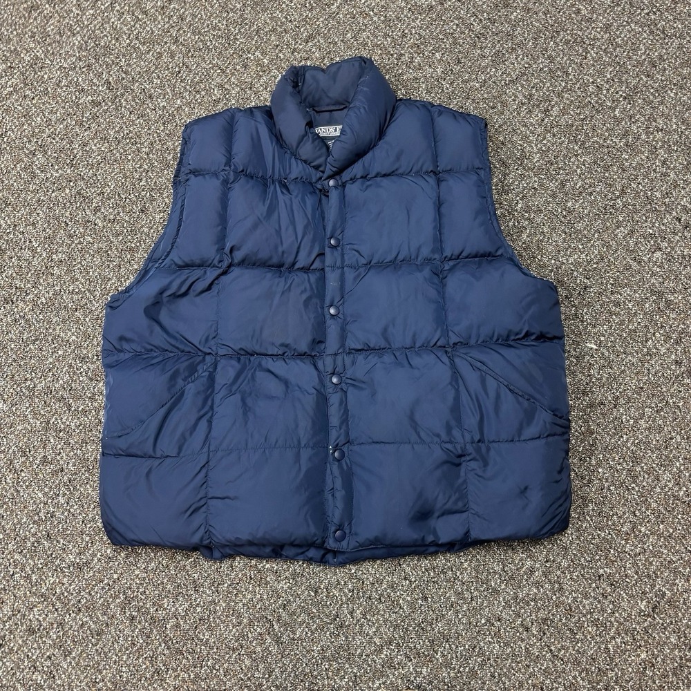Vintage Lands End Puffer Vest Jacket 1980s Button Snap Warm Size Xl Blue Navy